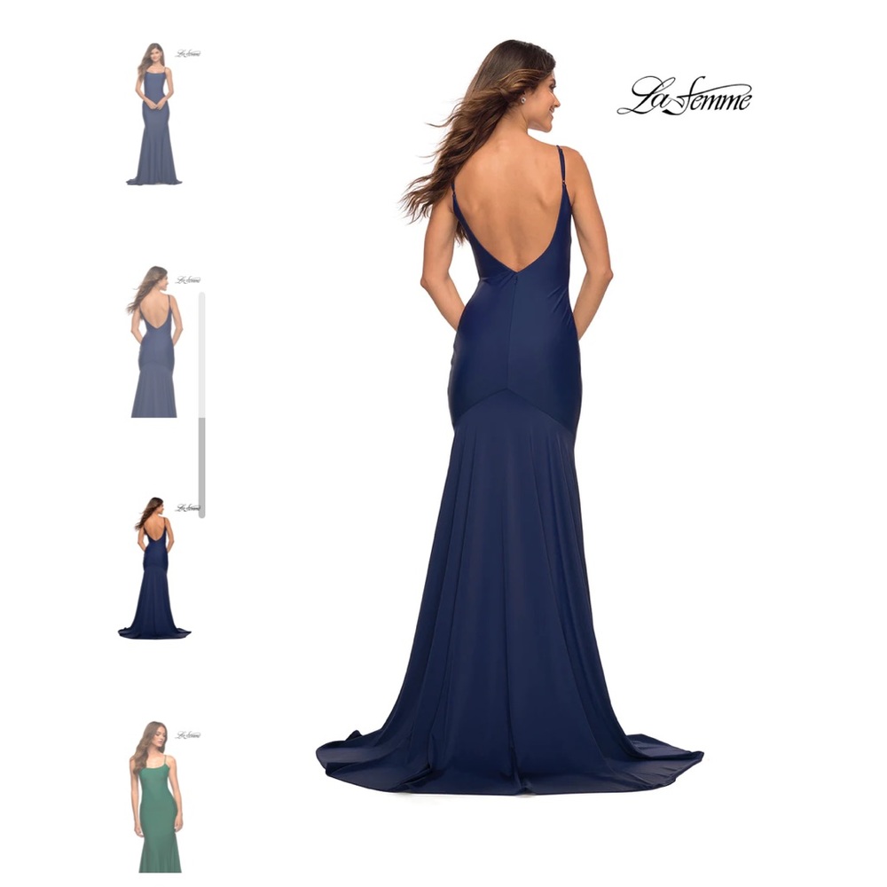 La Femme 30458 Navy Trumpet Gown Jersey 6 - Picture 2 of 7